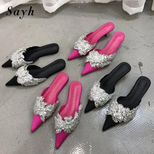 Women Flats Slippers Mules Sandals Satins Silk Pumps Summer Female Shoes Casual Dress Shoes Shoes High Heels