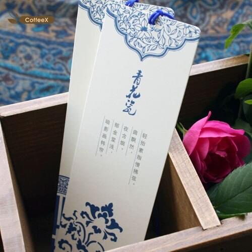1pcs[BZNVN] blue and white porcelain boutique bookmarks wholesale beautiful poems paper bookmarks Chinese knots 5 sheets