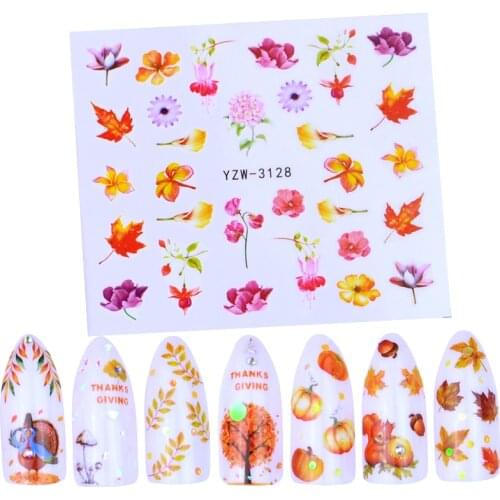 1pcs Water Transfer Nail Stickers Fall Yellow Leaves Nail Art Decal Harvest Holiday Autumn Maple Leaves Sliders Tattoos