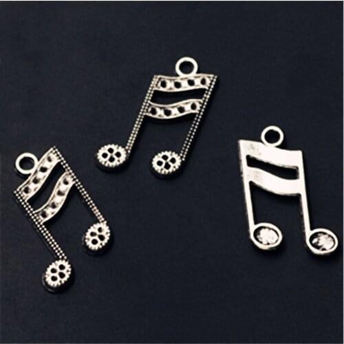 WKOUD 10pcs Silver Color Bounce music notes Charm Fashion Earrings Bracelet DIY Metal Jewelry Alloy Pendants A1030
