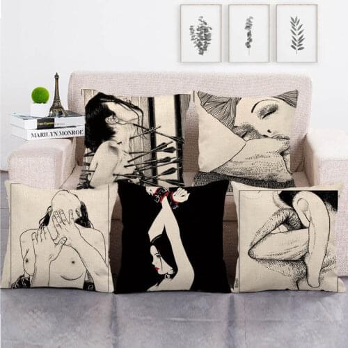 45cm*45cm Sexy woman pattern linen/cotton pillow covers sofa pillow case car seat cushion cover decorative pillows