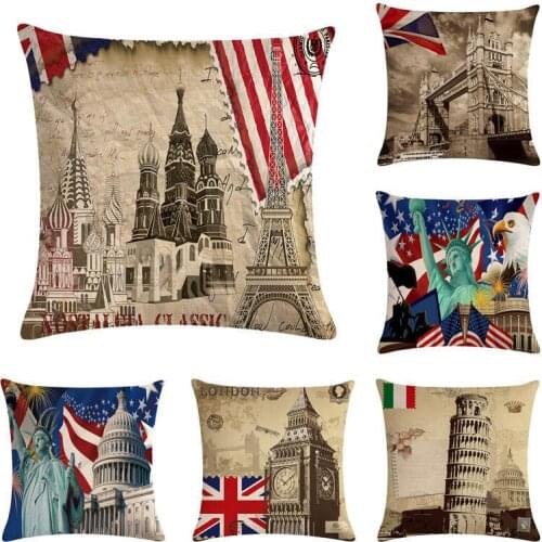 45x45cm Vintage Europe architecture PillowcaseThe Leaning Tower of Pisa Cotton Linen Cushion Cover America Throw Pillow Cover
