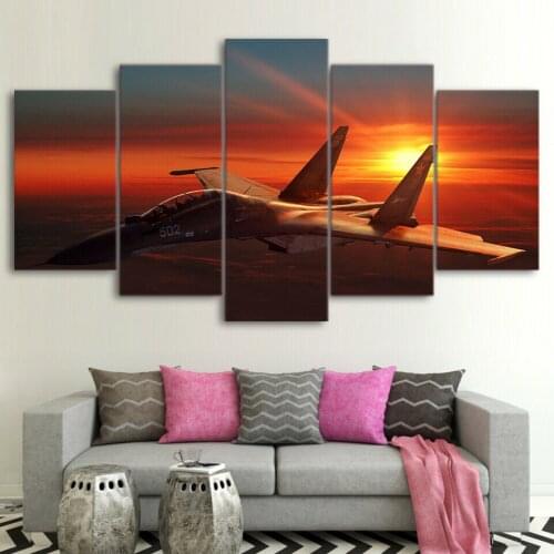 No Framed Jet Plane Sunset Aircraft 5 Pcs Canvas Picture Print Wall Art Canvas Painting Wall Decor for Living Room