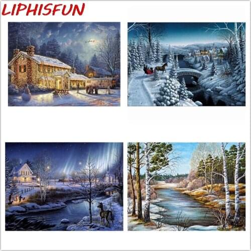 5D Diy Diamond Painting Full Drill Square/round Rhinestone Diamond Embroidery Cross Stitch Home Decor snow landscape village