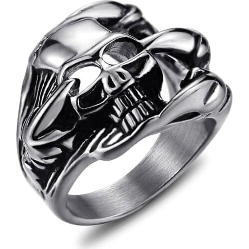 Aimeilai Skull Ring Mans Ring Gothic Mens Skull Flower Biker Stainless steel Ring Man fashion rings Wholesale