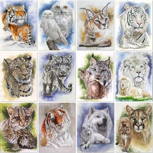 Diamond Embroidery Cross Stitch Tiger Lion Full Drill Square 5D Cat Diamond Painting Animal Wolf Mosaic Owl Kit Home Decoration