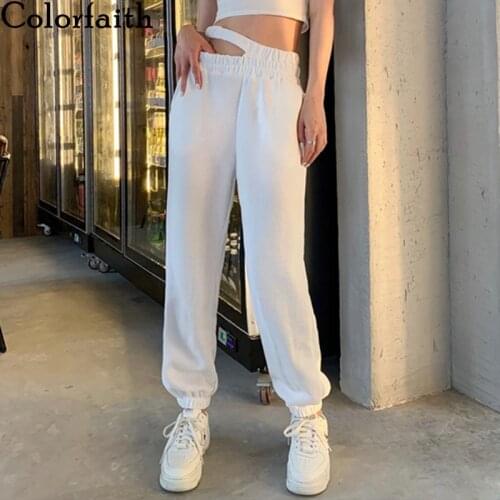 Colorfaith New 2021 Womens Summer Autumn Pants High Waist Pockets Straight Wide Leg Sweatpants Lady Ankle-Length Trousers P9036