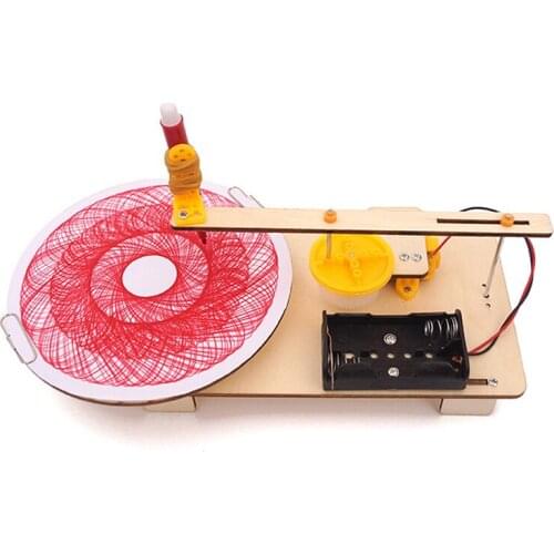 Kids Creative DIY Assembled Wooden Electric Plotter Kit Model Automatic Painting Drawing Robot Science Physics Experiment Toy