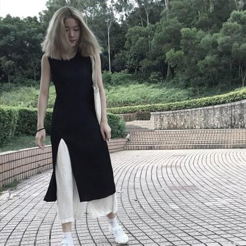 Designers Original Pleated Dress Thin Split Fork Long Long Fork Vest Dress