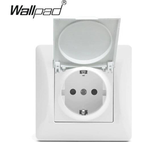 EU Socket with Cap Wallpad White High Quality Plastic Panel 110-250V 16A EU Shuko Socket with Dust Cap Claws Mounting