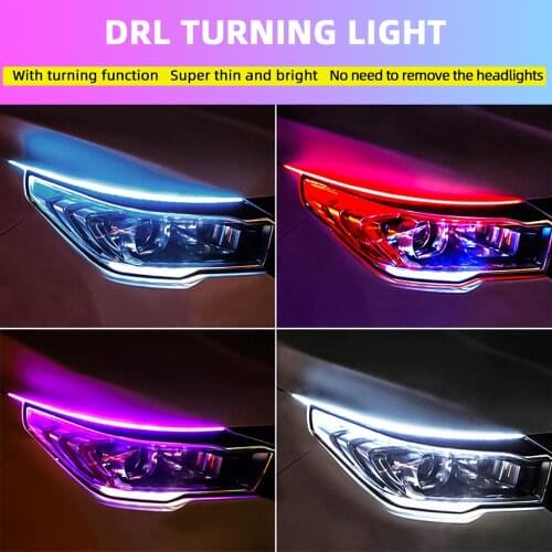 2x Ultrafine DRL 30 45 60cm Daytime Running Light Flexible Soft Tube Guide Car LED Strip White Red Turn signal Yellow Waterproof