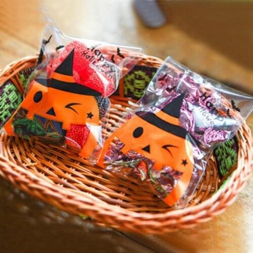 Halloween Pumpkin Self Adhesive Plastic Seal Bag Cookies Candy Wrapping Bags 100pcs/lot