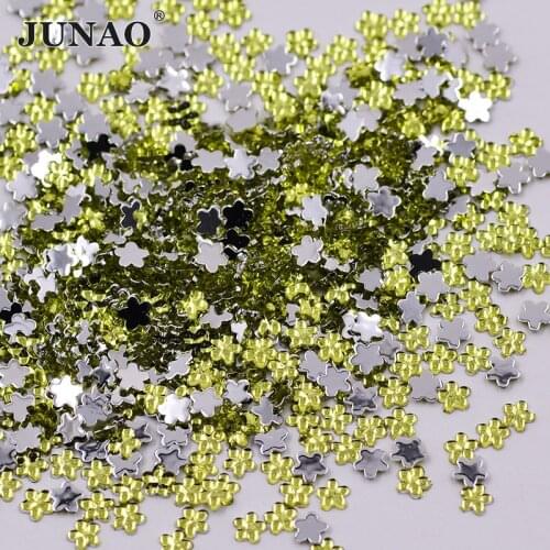 JUNAO 3mm Yellow Color Nail Flowers Rhinestone Crystal Stickers 3D Nails Art Decorations Stones Acrylic Gems for Manicure Crafts