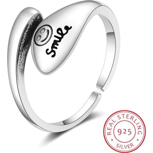 S925 Sterling Silver Smile Ring Personality Multi-layer Cross Vintage Jewelry Simple Open Ring Best Gift