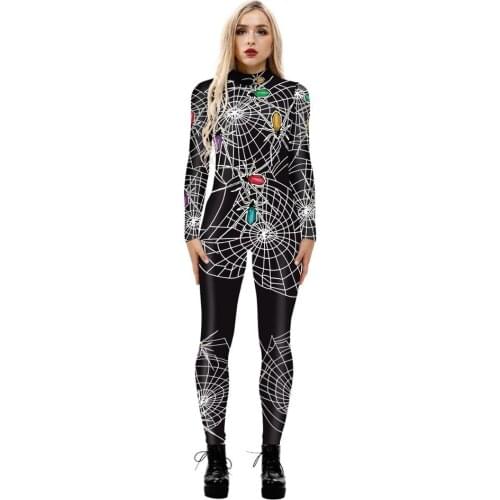 Colorful Print Cosplay Costume Adult Suit Halloween Carnival Zentai Spandex Costume Women Bodysuit Jumpsuits