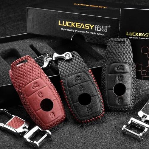 Leather Car Key Fob Skin Protector Cover for Mercedes Benz 2016 2017 E Class e200l e300l Case Holder Remote key3