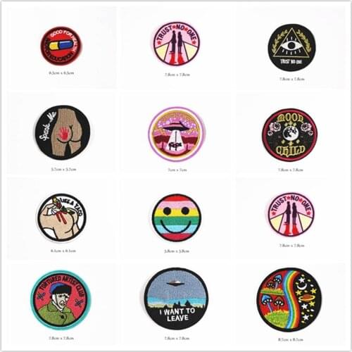 Cool Round Cartoon Patches Cap Shoe Iron On Embroidered Appliques DIY Apparel Accessories Patch For Clothing Fabric Badges BU164