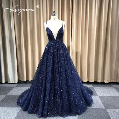 Leeymon Custom Made Sexy Glitter Deep V-Neck Prom Dresses Elegant A Line Backless Cheap Long Dress for Evening Party