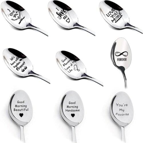 1Pc Stainless Steel Spoon Cutlery Unique Valentines Day Personalized Spoon Ettuce Dessert Salad Spoon for Friends Family Lover