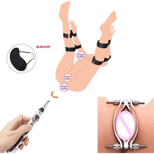 Metal Labia Clip Vagina Pussy Clamp Speculum Shock Vagina Pen G-spot Clitoris Stimulator,Hand Arm To Thigh Cuff Bondage Sex Toys