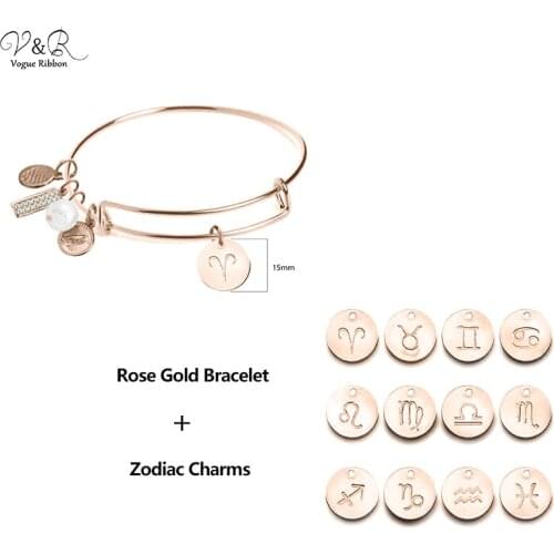 Vogue Ribbon New Arrival Zodiac Bracelet Rose Bangle Bracelet by Zodiac Pendant Charms Knot Bracelet Mantra Bracelet