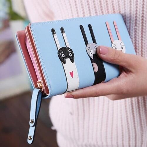 New Fashion Women Wallet Long Section Bifold Female Zipper Hasp Three Cat Coin Purses PU Leather Card Holder Clutch Bag Carteira