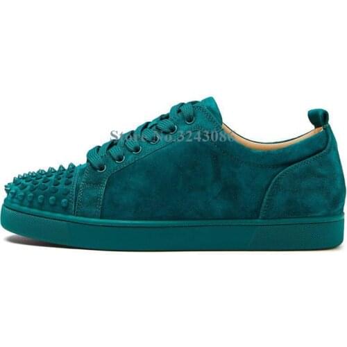 Peacock Green Faux Suede Rivet Lace Up Men Shoes Round Toe Comfortable Flat Shoes New Arrival Fashion Casual Spikes Sneakers