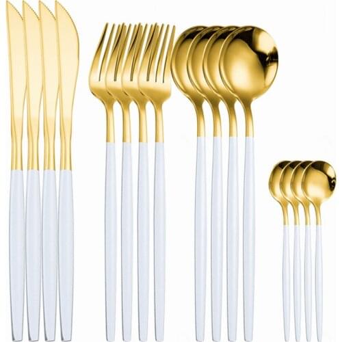 White Gold Tableware Set Kitchen Utensils Knife Spoon Fork Luxury Cutlery Creative Combination Dinnerware Stainless Steel Set