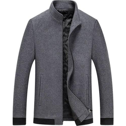 New Business Casual Mens Woolen Coat Solid Color Zipper Jackets Winter Fashion Wool Blends Male Overcoat High quality