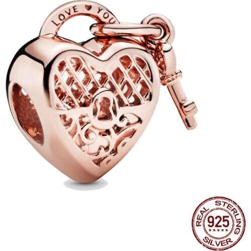 New 925 Sterling Silver Bead Love You Heart Padlock Charm DIY fine beads Fit Original Pandora Charms Bracelet Jewelry 2021