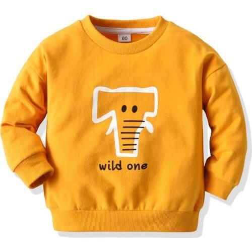 2020 Autumn Cartoon Elephant Print Sweatshirt Toddler Baby Girl Boy Pullover Long Sleeve Cotton No Hoodies Without Hooded Tops