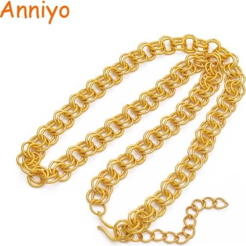 Anniyo Length 50cm +5cm,Round Circle Chain Necklaces for Women Gold Color Jewelry African Ornaments Wholesale Prices #204506