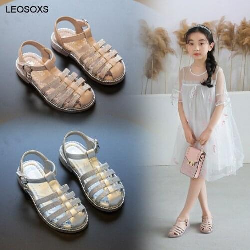 Girls' Woven sandals summer 2021 new non slip soft sole childrens Baotou sandals fashion Velcro little girl princess shoes