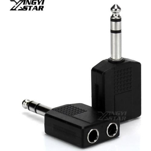 2Pcs 1/4" 6.5mm Jack Male Plug to Double 6.35mm Female Y Splitter Audio Adapter Socket Connector Wireless Microphone Converter