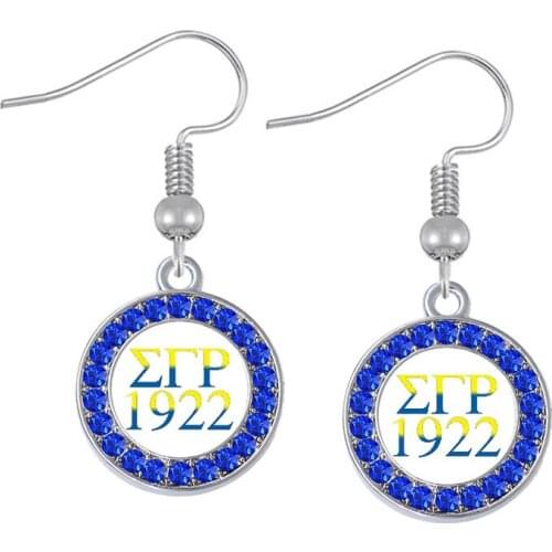 ABADON Fraternity students SIGMA GAMMA RHO earring Blue Crystal Greek SGR 1922 sticker sorority charm earrings for women