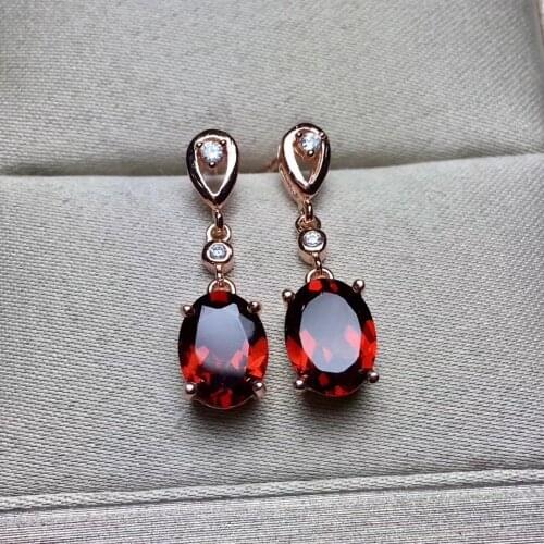 Fashion natural red garnet drop earrings Natural gem stone earrings water drop round 925 silver female party earrings jewelry