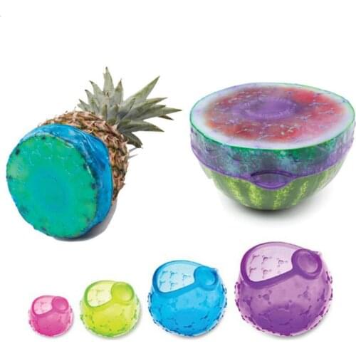 4PCs Silicone Vacuum Sealer Fresh keeping Cover Wrap Seal Food Preservation Seal Fruit Fresh Keeper 4IN1 Hot 200gE