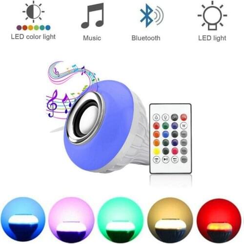 Smart E27 RGB Bluetooth Speaker LED Bulb Light 12W Music Playing Dimmable Wireless Led Lamp with 24 Keys Remote Control