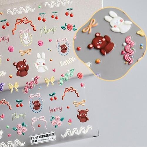 Japanese 5D Embossed Nail Sticker Good Adhesion High Penetration Mini Cartoons Image Charm Design Empaistic Nail Slide for Femal