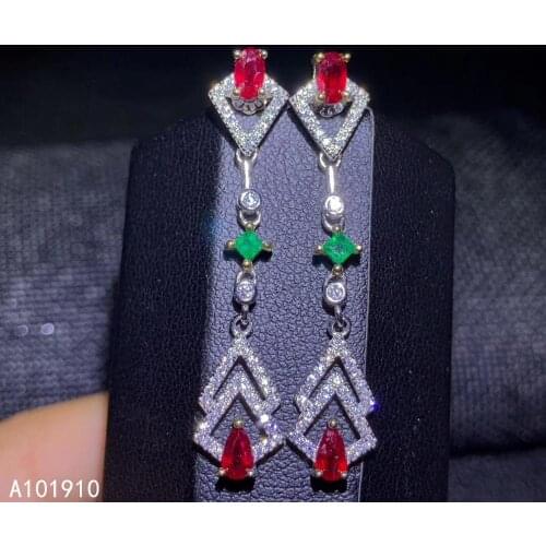KJJEAXCMY boutique jewelry 925 sterling silver inlaid natural ruby emerald female luxury earrings support detection