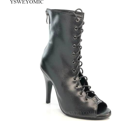 Women Dance Boot 2021 New Style Black Leather Dance Sandals Bachata Salsa Dance Shoes Latin Women