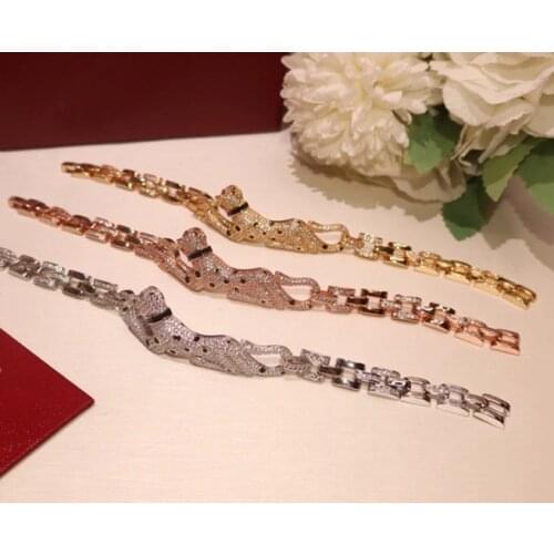 Fashion 3D enamel panther bracelet for women heavy chain link full crystal panthere leopard bracelets famous brand jewelry