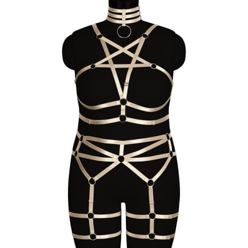 Pentagram Tops Collar Accessories Plus Size Busty Womens Underwear Bondage Full Body Harness Belt Cage Bra Goth Exotic Garters