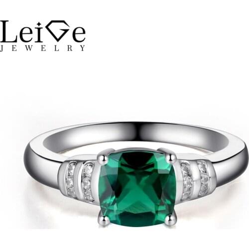 Leige Jewelry Emerald Engagement Rings Cushion Cut Sterling Silver 925 Wedding Rings for Women Green Gemstone Fine Jewelry