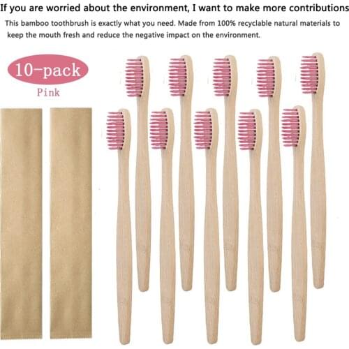 10pc/Set Wood Natural Bamboo Toothbrush Customize Toothbrushes Capitellum Fiber Bristle Toothbrush Eco-Friendly Oral Care