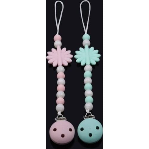 1Pcs Silicone Personalised Name Baby Pacifier Clips Beads Silicone Flower Pacifier Chain Holder Baby Shower Gift Baby Teether Ho