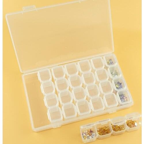 28 Slots Transparent Empty Storage Box Adjustable Nail Tools Organizer Rhinestone Jewelry Accessories Storage Tool Box Container