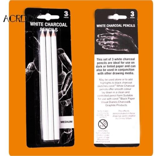 3pcs White Charcoal Pencils for Sketch Carbon Pens DIY Scrapbooking Painting Drawing Sketch Tools Art Tools FL