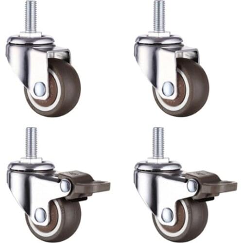 4Pcs Furniture Caster Wheels No Noise Swivel Soft Rubber Rollers with Thread Stem for Office Chair Cart Trolley Workbench 1inch