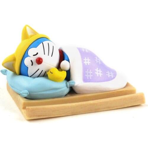 6cm Anime Doraemon Sleeping Figure Mobile phone holder Car Decoration Pvc Action Figure Collection Model Toy gifts